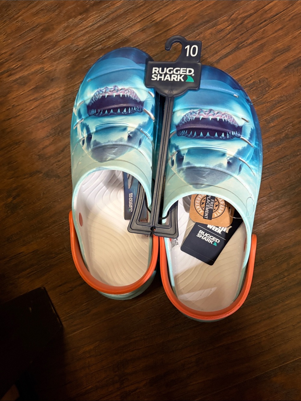 Rugged Shark Men's Blue Shark Print Slip-On Sandals - Size 10